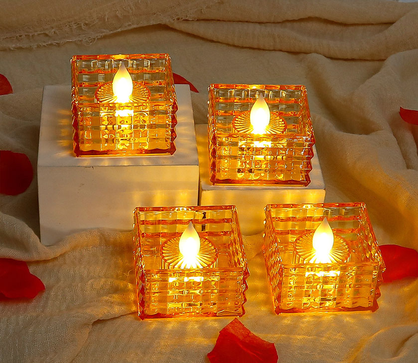 Square Crystal Acrylic LED Flameless Candle - Modern Geometric Tea Light for Home Decor Color:Clear 2