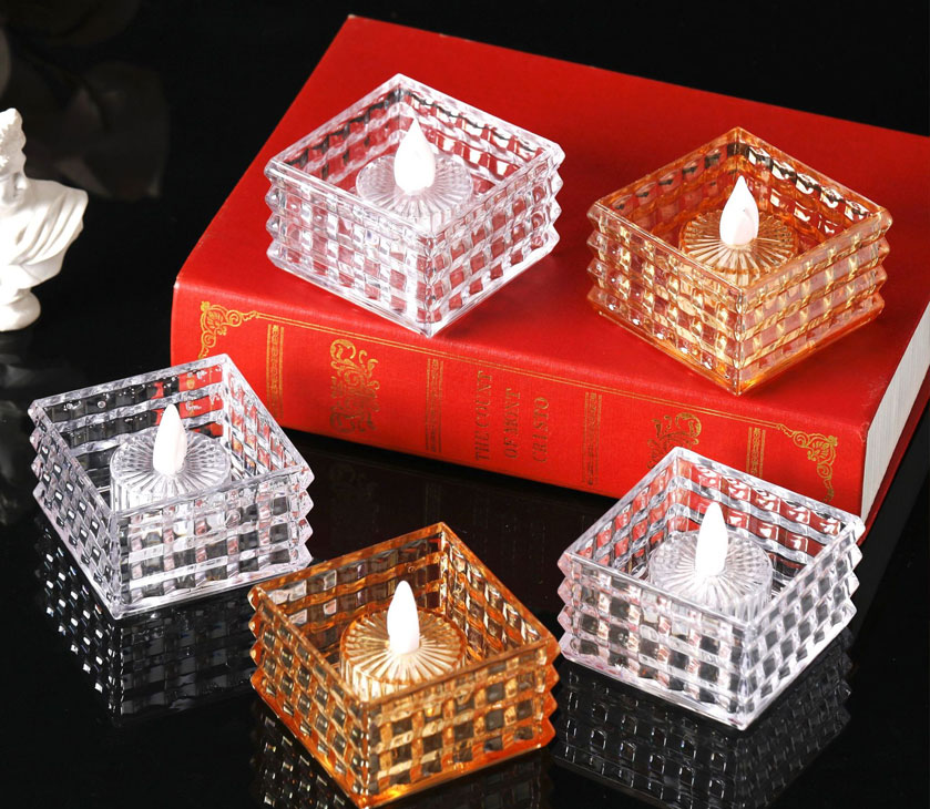 Square Crystal Acrylic LED Flameless Candle - Modern Geometric Tea Light for Home Decor Color:Clear 1