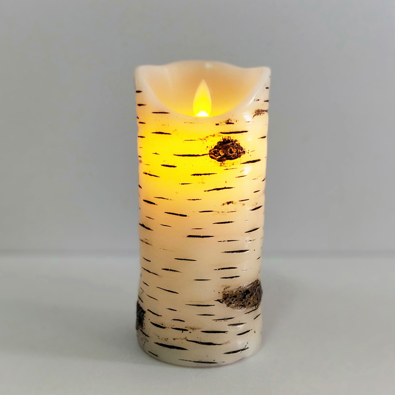 Birch Bark Textured Real Wax Flameless LED Candles with Remote Color:7.5*10 3