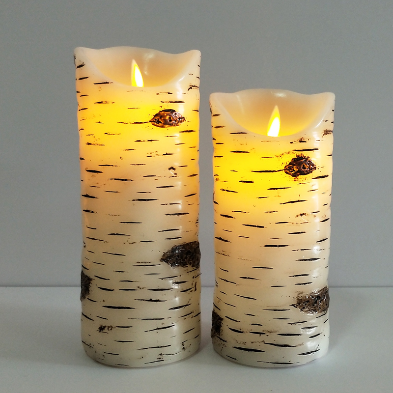 Birch Bark Textured Real Wax Flameless LED Candles with Remote Color:7.5*10 1