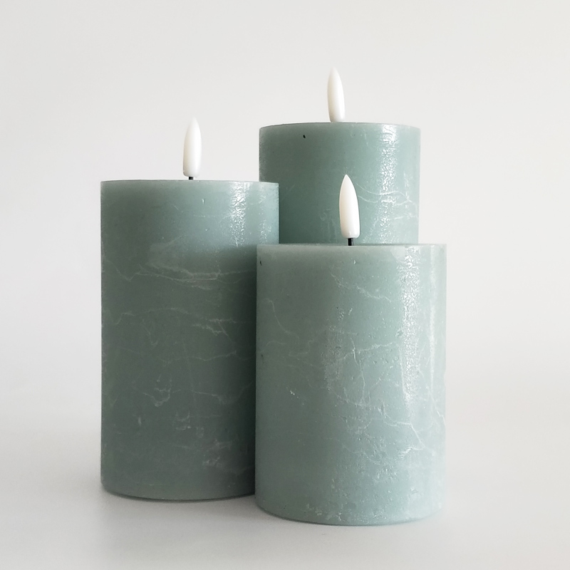 Sage Green Marbled Real Wax Flameless Candle - Set of 3 Set of 3  