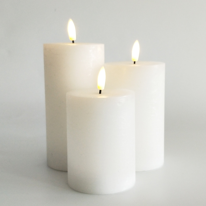 White marbled real wax Flameless Pillar candle Set of 3  