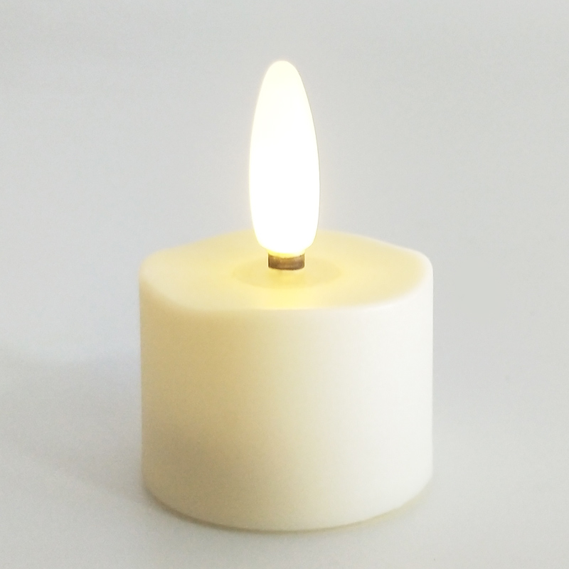 Small Beige Flameless Votive Candle Flickering Flame