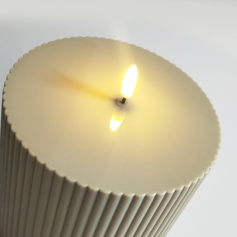Waterproof Fluted LED Flameless Pillar Candle with Remote Control & Timer Color:Grey 2