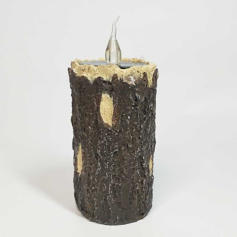 Bark-Textured led Solar pillar candle Color:Defautl