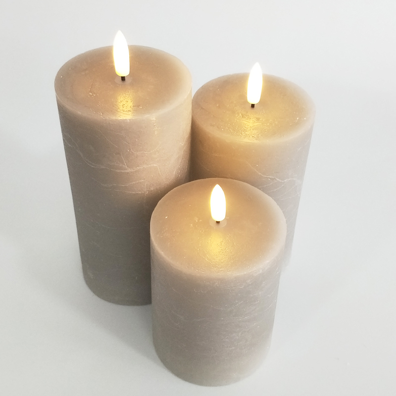 Greige marbled real wax Led pillar candle Size:7.5*12.5 cm 4