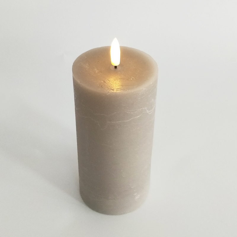 Greige marbled real wax Led pillar candle Size:7.5*12.5 cm 2