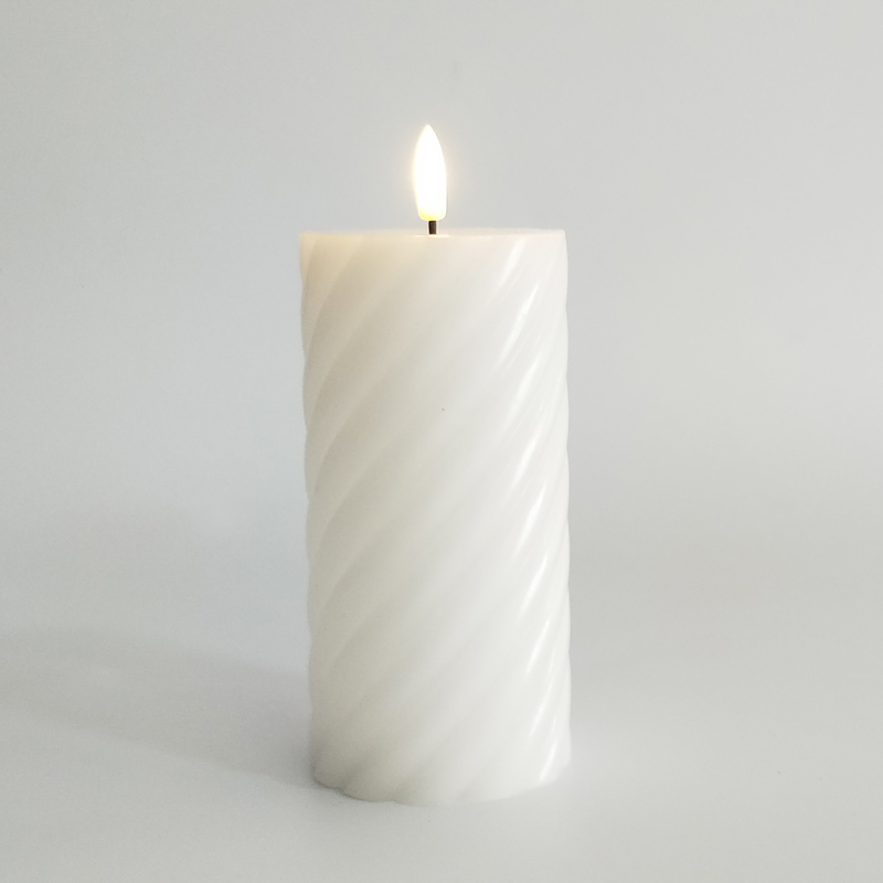 Set of 3 Spiral-Ribbed Flameless LED Candles , Pearl White Real Wax Size:7.5*10 cm 1