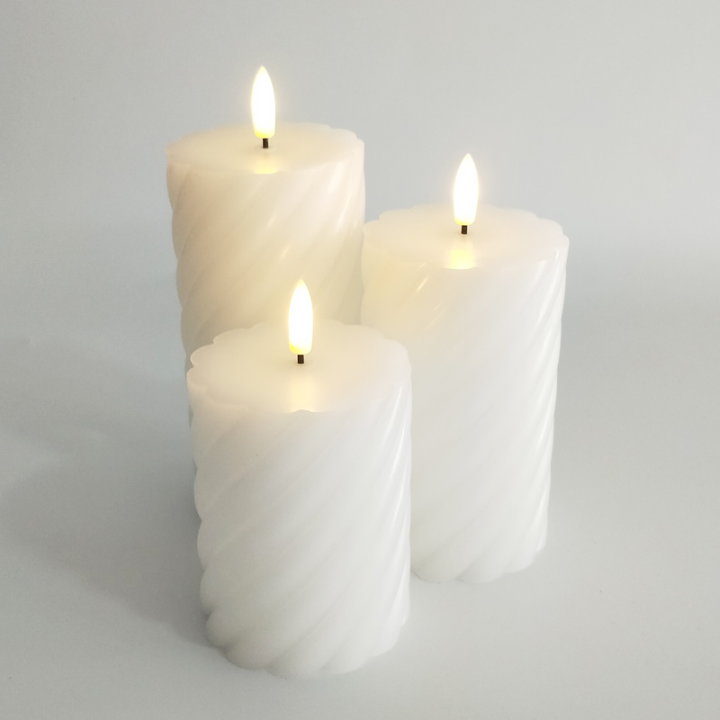 White Swirl real wax  led candle