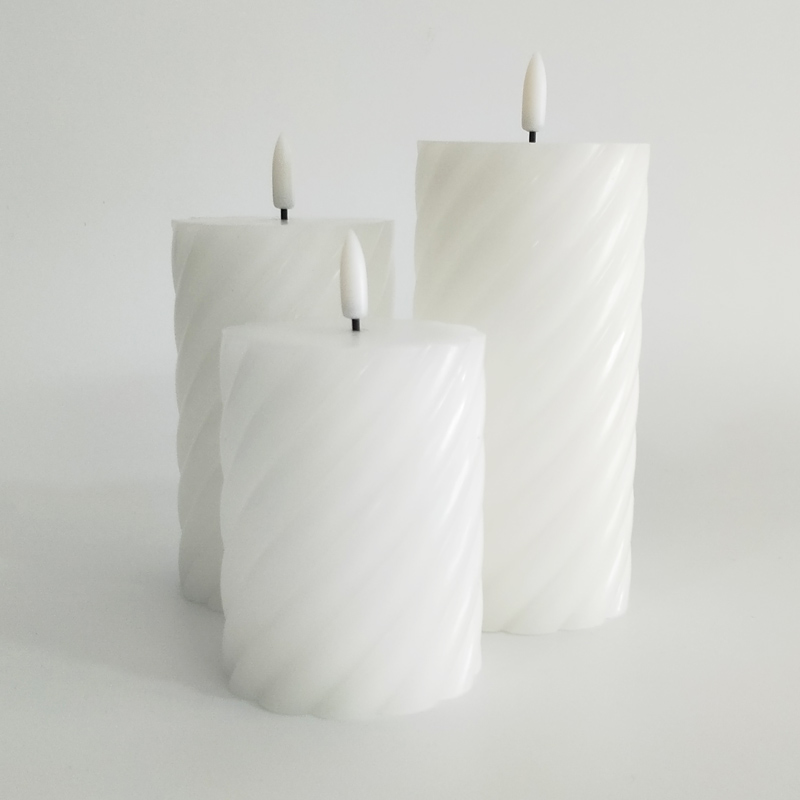 Set of 3 Spiral-Ribbed Flameless LED Candles , Pearl White Real Wax Size:7.5*10 cm 3