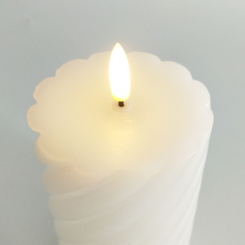 Set of 3 Spiral-Ribbed Flameless LED Candles , Pearl White Real Wax Size:7.5*10 cm 2