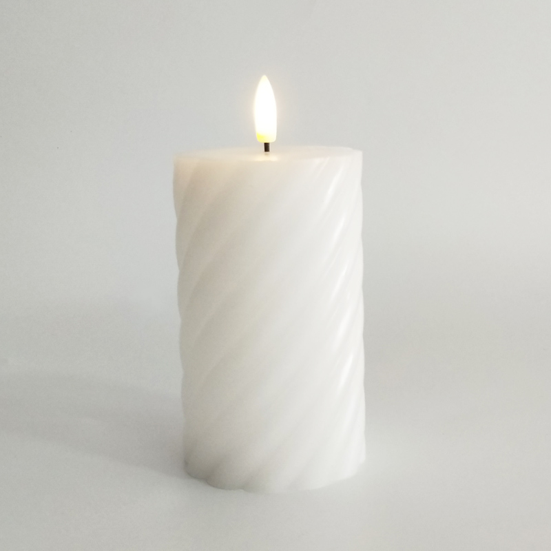 White Swirl real wax  led candle 7.5*12.5 cm