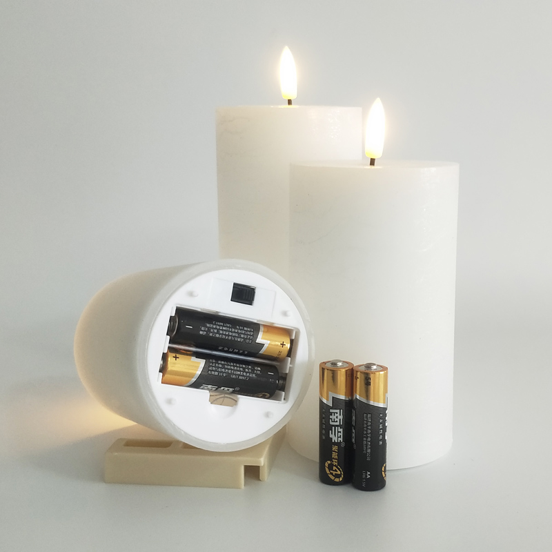 White marbled real wax Flameless Pillar candle Size:7.5*12.5 cm 3