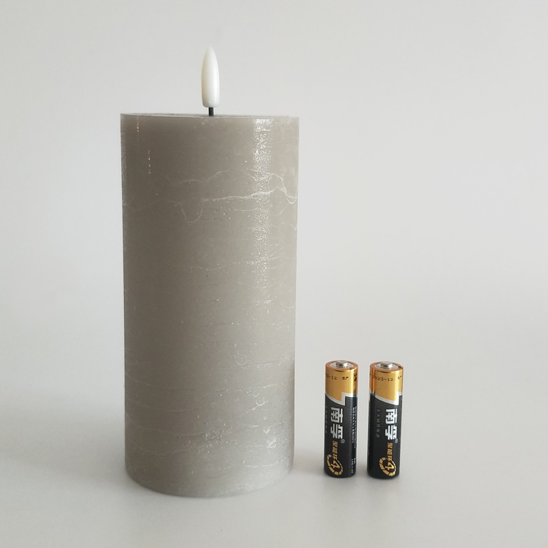 Greige marbled real wax Led pillar candle Size:7.5*12.5 cm 1