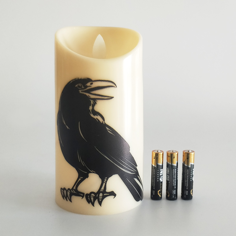 Halloween cylindrical Pillar Led candle Color:Crow;Size:4 inch 2