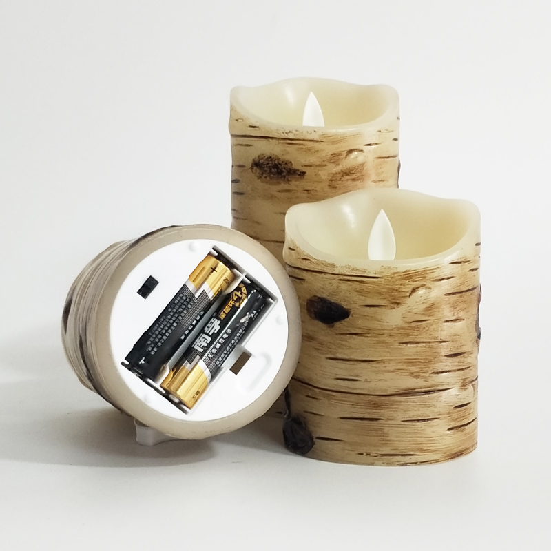Birch bark-textured paraffin wax flameless candle Scallop Top moving wick Color:7.5x10cm 3