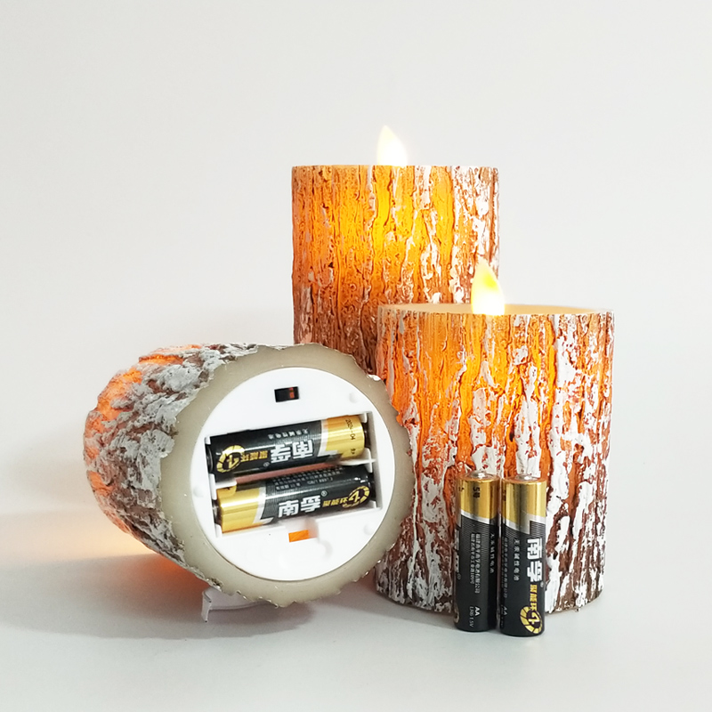 Real Wax Pine Bark-textured Flameless LED Candles with Remote Control Size:7.5x15cm 4