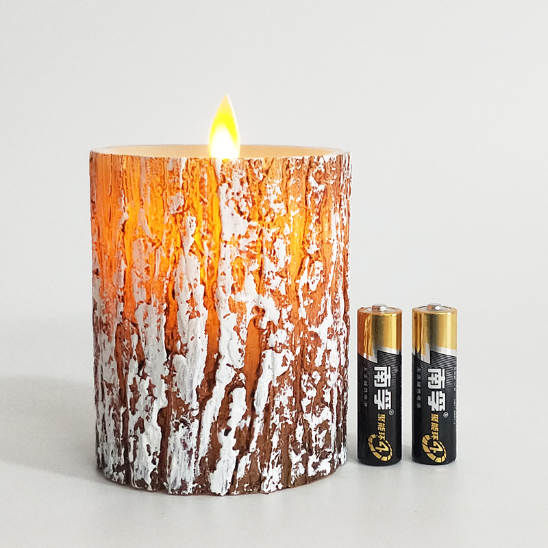 Real Wax Pine Bark-textured Flameless LED Candles with Remote Control Size:7.5x15cm 3