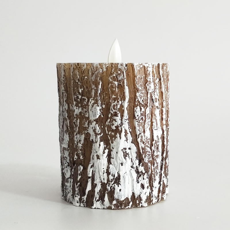 Real Wax Pine Bark-textured Flameless LED Candles with Remote Control Size:7.5x15cm 1