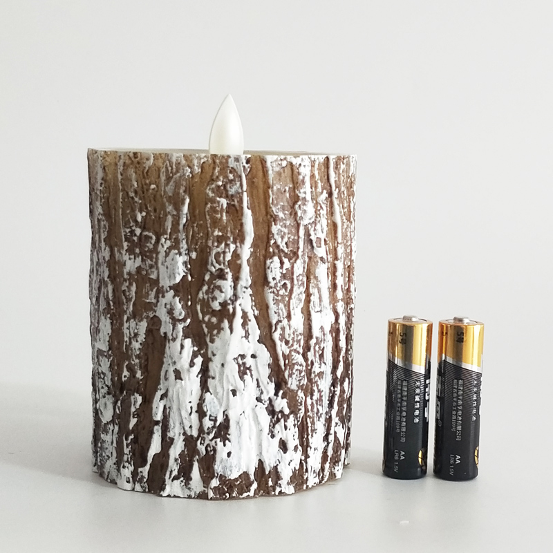 Real Wax Pine Bark-textured Flameless LED Candles with Remote Control Size:7.5x15cm 2