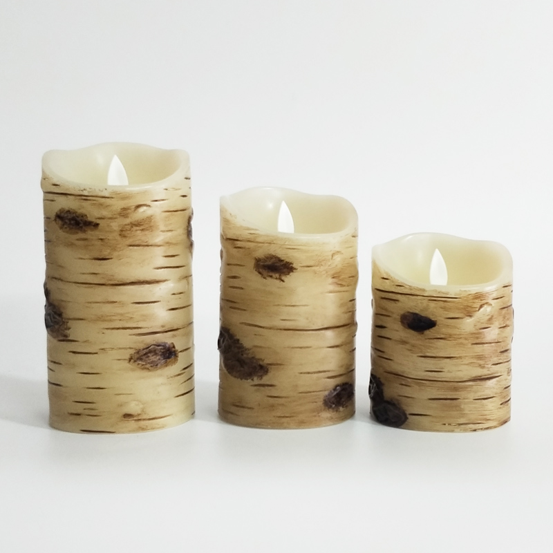 Birch bark-textured paraffin wax flameless candle Scallop Top moving wick Color:7.5x10cm 2