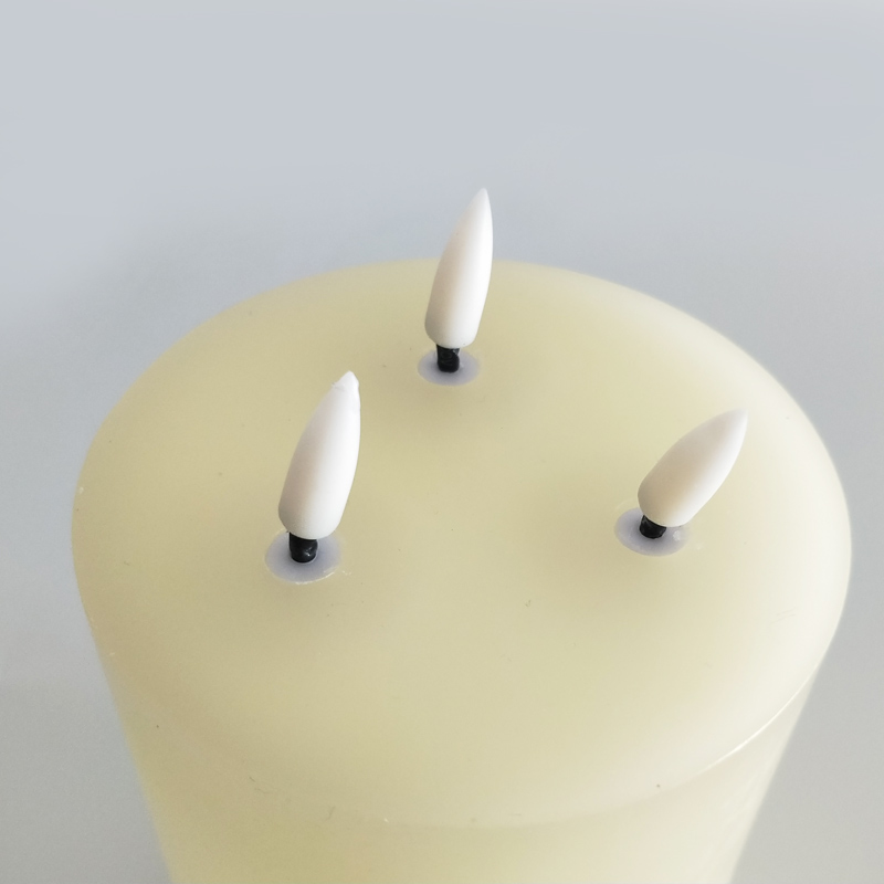 Large Triple Wick Clear Glass paraffin wax  led pillar candle Color:Iviory 1