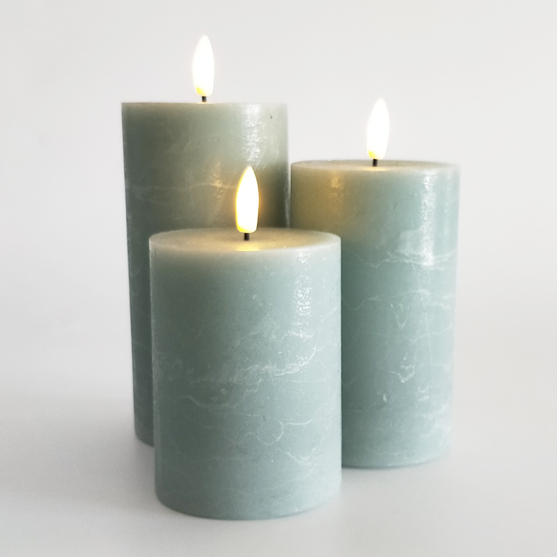 Green Water Ripple real wax led candle - set of 3