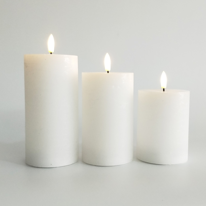 White marbled real wax Flameless Pillar candle Size:7.5*12.5 cm 2
