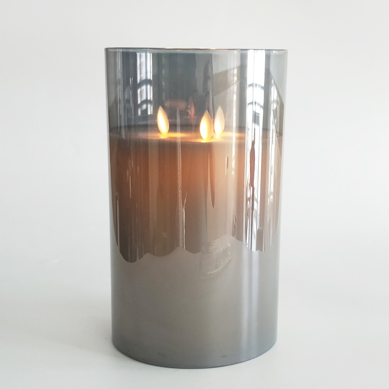 large Triple Wick Clear Glass led pillar candles diameter 15cm glass enclosed Grey