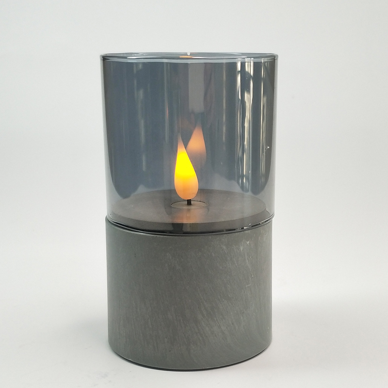 Gray led pillar candle glass sets remote control dancing flame Color:Grey;Size:7.5*12cm