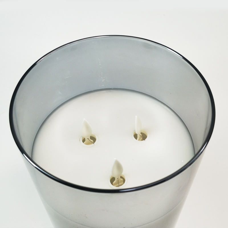 large Triple Wick Clear Glass led pillar candles diameter 15cm glass enclosed Color:Grey;diameter:15*15cm 2