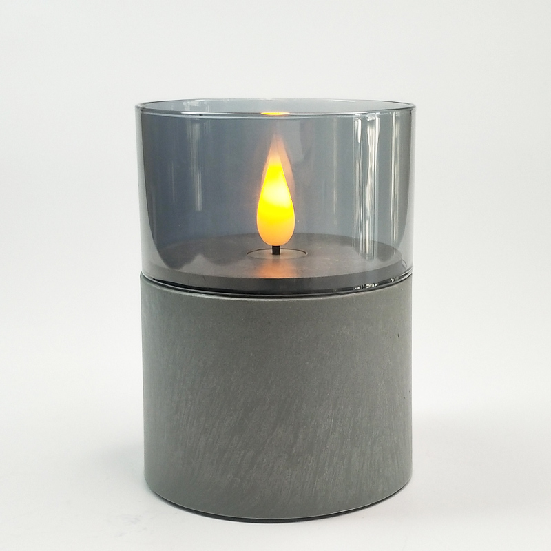 Gray led pillar candle glass sets remote control dancing flame Color:Grey;Size:7.5*10cm