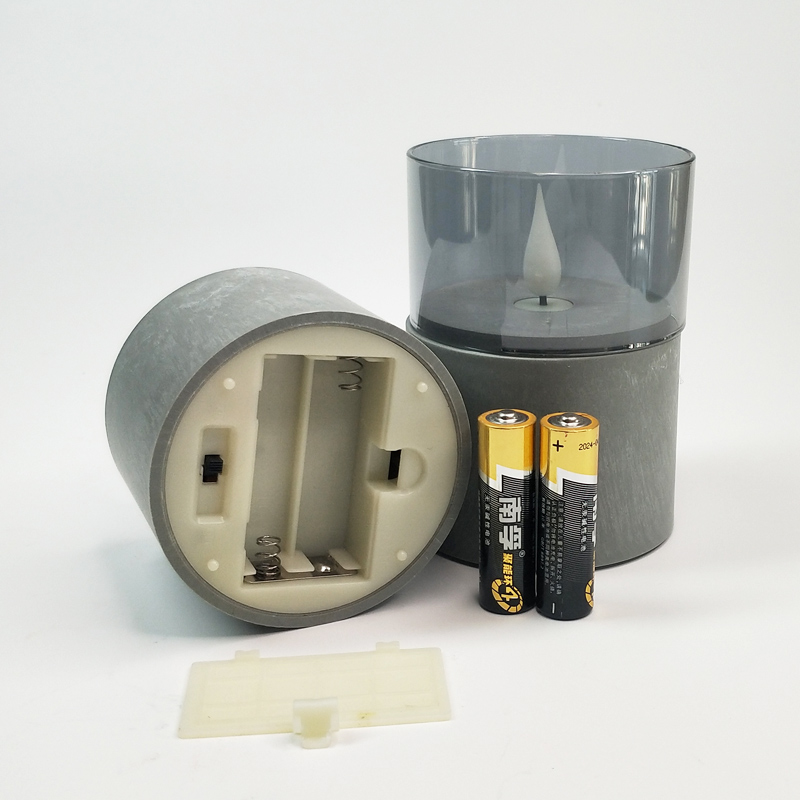 Flameless Pillar candle with Cement base, Detachable glass hurricane & remote control Color:Grey;Size:3 sets 3