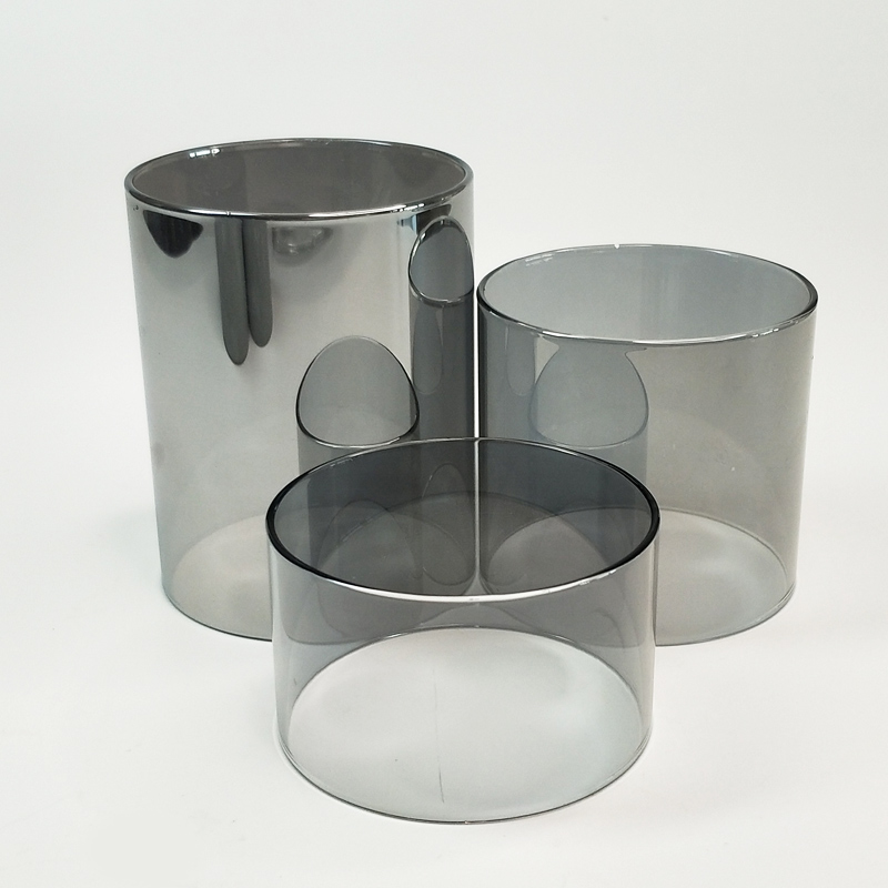 Flameless Pillar candle with Cement base, Detachable glass hurricane & remote control Color:Grey;Size:3 sets 2