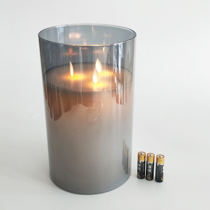 large Triple Wick Clear Glass led pillar candles diameter 15cm glass enclosed