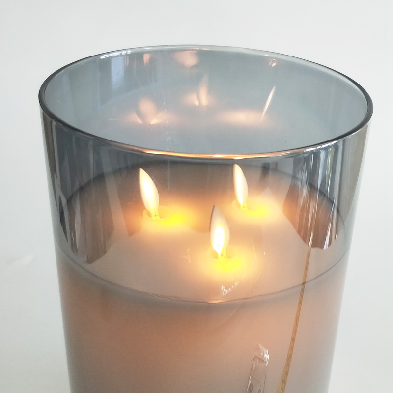 large Triple Wick Clear Glass led pillar candles diameter 15cm glass enclosed Color:Grey;diameter:15*15cm 4