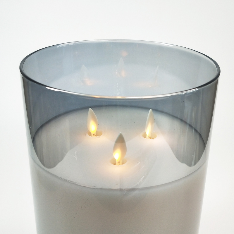 large Triple Wick Clear Glass led pillar candles diameter 15cm glass enclosed Color:Grey;diameter:15*15cm 3
