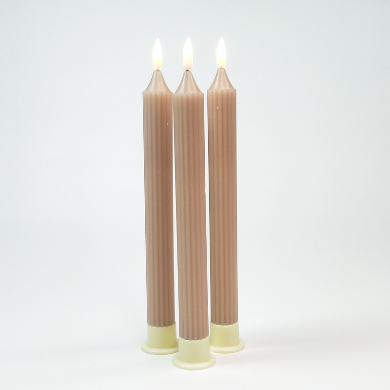 Fluted Ribbed Real wax Led flickering taper candle remote control Color:Tan 1