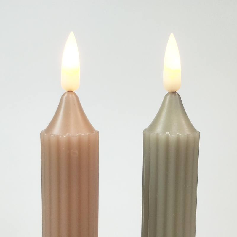 Fluted Ribbed Real wax Led flickering taper candle remote control Color:Tan 3
