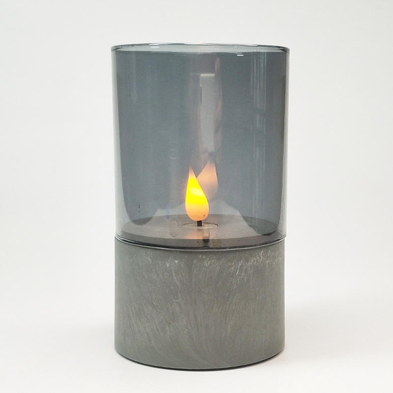 Gray led pillar candle glass sets remote control dancing flame Color:Grey;Size:7.5*15cm