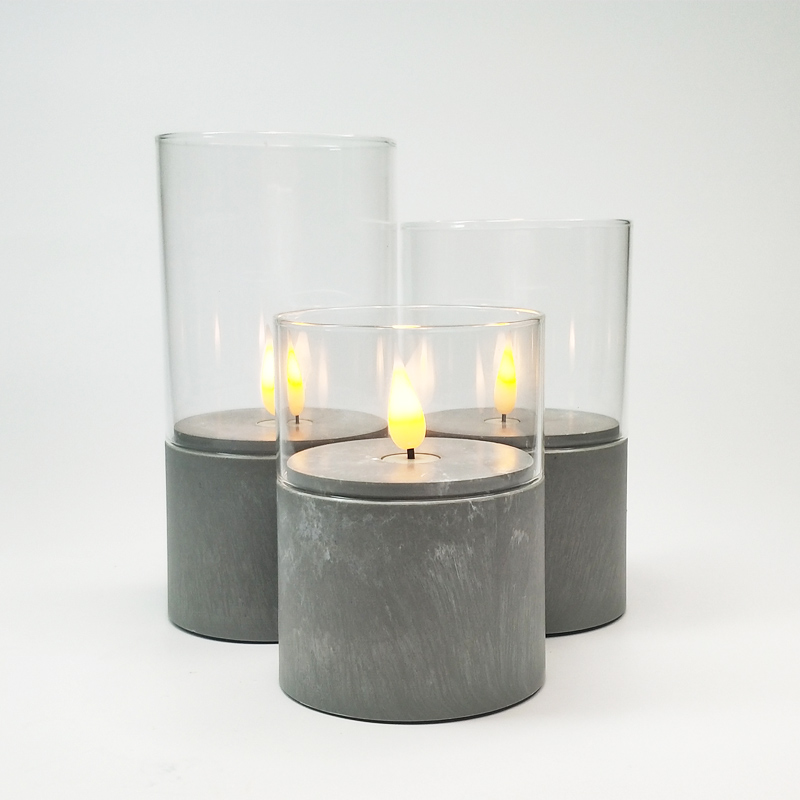 Gray led pillar candle glass sets remote control dancing flame Transparent
