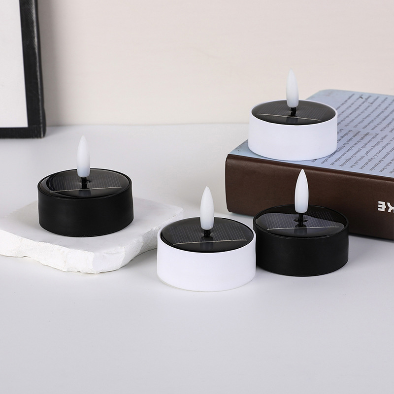 Solar-Powered LED Tea Light , Multi Color Color:Black;Size:6*6cm 1