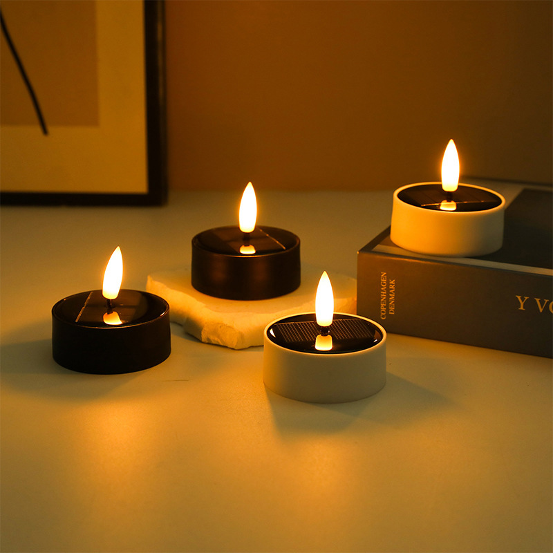 Solar-Powered LED Tea Light , Multi Color Color:Black;Size:6*6cm 2