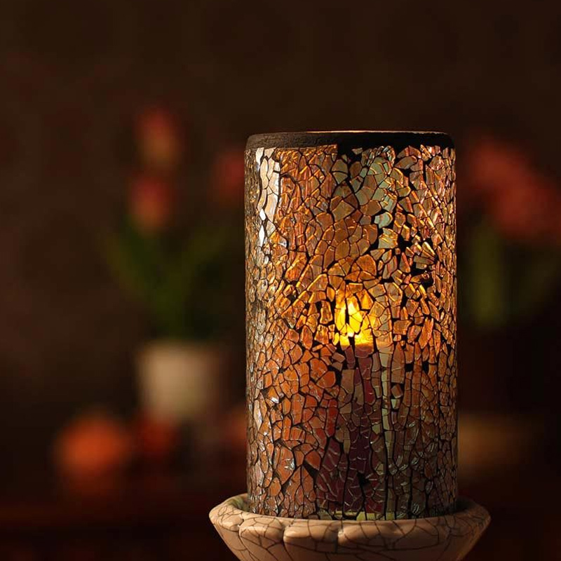 Mosaic Cracked Glass led Pillar candle flickering flame Color:Defautl 3