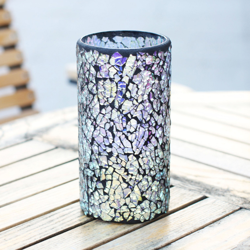 Mosaic Cracked Glass led Pillar candle flickering flame Color:Defautl 1