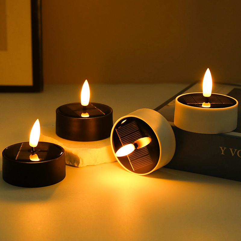 Solar-Powered LED Tea Light , Multi Color Color:Black;Size:6*6cm 3