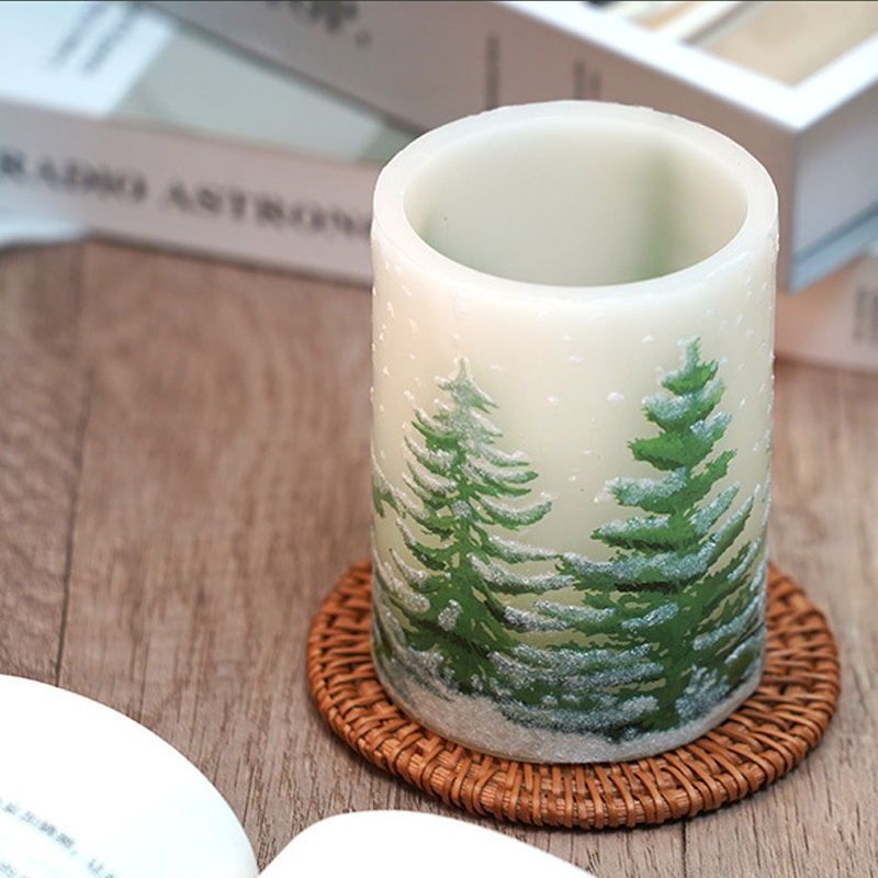 christmas sonwy forest flameless pillar candle Color:Default 1