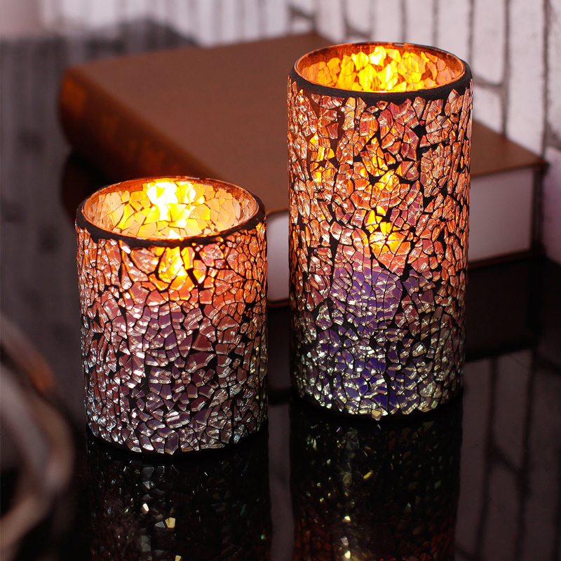 Mosaic Cracked Glass led Pillar candle flickering flame Color:Defautl 2