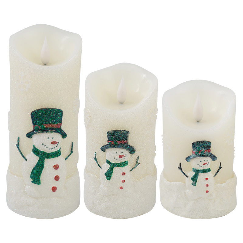 Festive Snowman LED Flameless Candle Set of 3