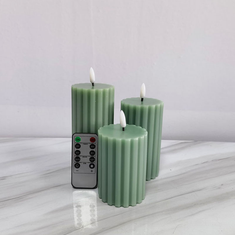 Sage green fluted led pillar candle,remote control Size:7*7*12.5cm 3